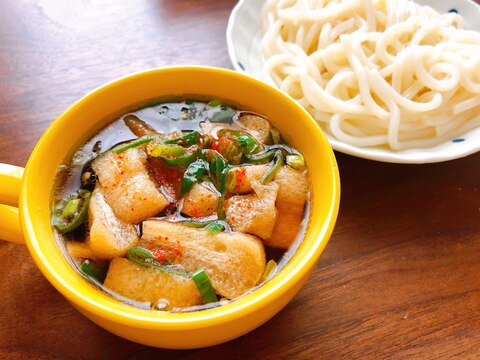 《レンチン時短》茄子と油揚げのつけ汁うどん